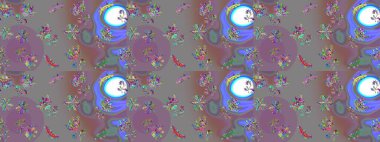 Çiçek grisi, mor ve nötr çizim deseni. Raster çiçek izi. Klasik taslak çizimi.