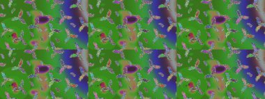 Yeşil, mavi ve mor renkler üzerine tasarım. Raster kış deseni. Raster illüstrasyonu. Çiçek Elementleri ile soyut arkaplan.