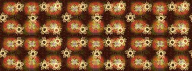 Raster illüstrasyonu. Düz dizayn. Sembol kışı, donmuş, Noel, yeni yıl tatili. Kar Tanesi Mozaik ikonu. Kahverengi, turuncu ve sarı siluet kar tanesi işareti. Grafiksel element dekorasyonu.