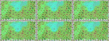 Kumaş, kağıt, ambalaj kâğıdı ve duvar kağıdı tasarımı için hoş bir arka plan. Raster illüstrasyonu. Yeşil, mavi ve nötr arkaplanda kelebek deseni.