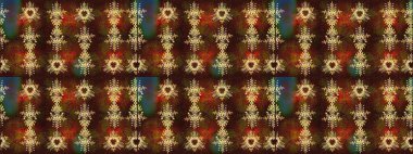 Sanat terapisi tarzı zen çizim için kahverengi, yeşil ve kırmızı mandala şeklinde kar taneleri. El çizimi, dövme stili, kumaş tasarımı ve Raster illüstrasyonunda kartlar..