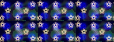 Bokeh mavisi, siyah, gri ve kar taneleri olan dekoratif Noel arkaplanı. Raster illüstrasyonu.