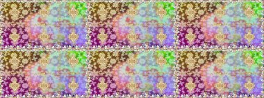 Altın antika ortaçağ dekoratifi, yapraklar ve tarafsız renklerde altın desenli süslemeleri olan dikişsiz bir şablon. Kusursuz kraliyet lüksü, altın barok kumaş rengi..