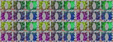 Kusursuz bir arka plan modeli. Raster - stok. Yapraklı çiçekler ve yeşil renkli papatya çiçekleri..