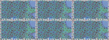 Raster illüstrasyonu. Kumaş, Tekstil, Baskı ve Davetiye için arka plan. Mavi, kahverengi ve gri arkaplanda kelebek deseni.