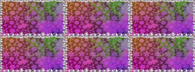 Çiçekli, pürüzsüz bir desen. Yumuşak, mor renkte bahar çiçekleri. Raster çiçekleri klasik tarzda çizilmiş. Raster illüstrasyonu.