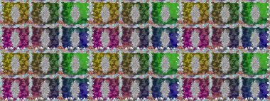 Tekstil, kumaş, ambalaj, hatıra defteri için hoş bir çiçek arkaplanı. Çocuksu tasarım. El çizimi çiçekli, pürüzsüz bir desen. Yeşil arkaplanda.