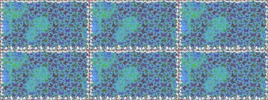 Ambalajlar, duvar kağıtları, kumaş tasarımı ve kağıt için güzel bir arka plan. Mavi ve yeşil üzerinde sevimli kelebekler. Renkli kelebeklerin kusursuz arka planı. Raster illüstrasyonu.