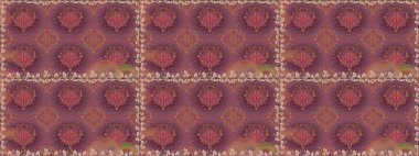 Raster hisseleri. Kusursuz bir arka plan modeli. Kahverengi üzerine çiçekler. Suluboya, elle çizilmiş.