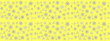 Düz Çiçek Elementleri Tasarımı. Renkli Bahar Teması eskiz kalıbı. Sarı renkli çiçekler. Raster illüstrasyonunda çiçek deseni çizimi.