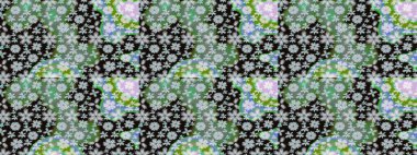 Raster illüstrasyonu. Düz Çiçek Elementleri Tasarımı. Asya tekstil tarzında. Gri renkli çiçekler. Çiçek desenli çizim. Renkli Bahar Teması çizim şablonu.