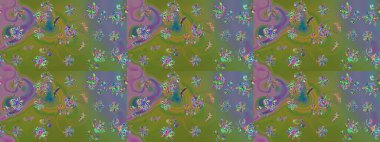 Suluboya çiçekli çiçek deseni. Yeşil renkte güzel bir tekstil. Raster illüstrasyonu.