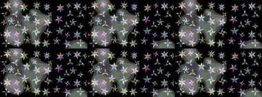 Siyah renklerde. Raster deseni. Raster illüstrasyonu. Soyut çiçek çizim kalıbı arka planı. Küçük çiçekte sevimli çiçek deseni var..