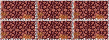 Çiçekli karalama şeklinde Raster çiçek deseni. Kahverengi ve turuncu renkli çiçekler. Yumuşak, bahar çiçekli arka plan.