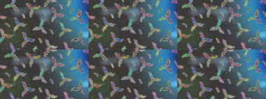 Çiçek Elementleri 'nin soyut geçmişi. Raster kış deseni. Gri, mavi ve yeşil renkler üzerine tasarım. Raster illüstrasyonu.