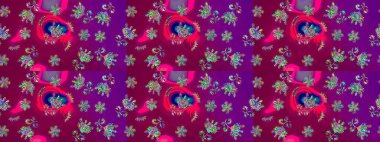 Raster illüstrasyonu. Güzel karalamalı çiçek desenli çizim. Küçük çiçekteki sevimli çiçek deseni. Güzel kumaş deseni.