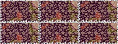 Kahverengi renkli şirin çiçek deseni. Raster Modaya uygun kumaş deseni. Renkli Bahar Temalı Kusursuz Arkaplan. Düz Çiçek Elementleri Tasarımı.