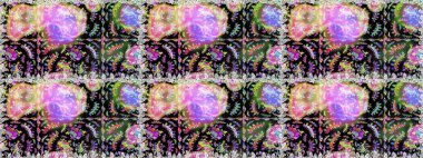 Raster. Tarafsız ve siyah renklerde güzel çiçeklerle kusursuz desen, suluboya çiçek deseni, duvar kağıdı, kart veya kumaş için fayanslı.