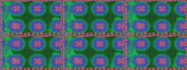 Yeşil ve mavi renkte çiçekler. Kumaş desenli papatya çiçekleri ayrıntıları.