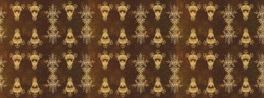 Raster illüstrasyonundaki çiçek desenli çizim. Kahverengi, nötr ve bej renkli çiçekler.