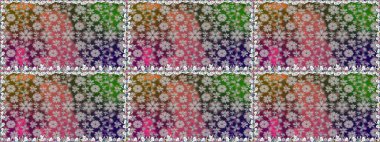 Renkli Bahar Temalı Kusursuz Arkaplan. Raster illüstrasyonunda kusursuz çiçek deseni. Düz Çiçek Elementleri Tasarımı. Gri renkli çiçekler.