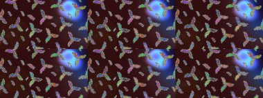 Kahverengi, mavi ve mor renkli kar tanesi süsü. Güzel süs eşyası. Kar tanesi süsü Raster illüstrasyonu. Kar taneleri izole edildi.