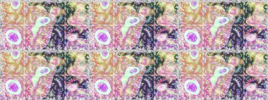 Elle çizilmiş çiçek deseni (fayans). Tekstil için dikişsiz suluboya desen. Sevimli çiçekler, desenli, nötr ve bej renklerle renksiz desen.