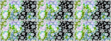 Moda baskıları için zarif bir şablon. Halk tarzı. Rengarenk çiçekleri ve yaprakları tarafsız ve yeşil renklerde inanılmaz kusursuz çiçek deseni. Modern çiçek arkaplanı.