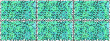 Mavi ve yeşil arka planda renkli bir kelebek. Kelebeklerle dolu renklendirilmiş, pürüzsüz bir desen. Davetiye, kart, yazdırma için basit şirin desen.