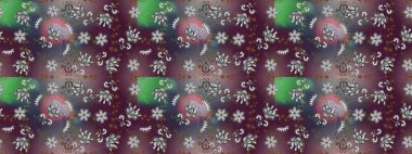 Çiçeklerle suluboya desenli çiçek deseni. Raster illüstrasyonu. Gri, kahverengi ve mor renkli güzel tekstil..