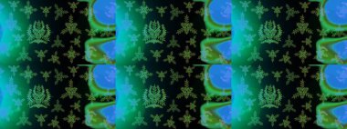 Raster illüstrasyonu. Noel stili. Yeşil, mavi ve siyah renkte kar taneleri.