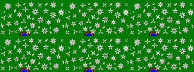 Üzerinde gelincikler ve vadi zambakları olan renkli çiçek desenli nakış deseni. Tekstil tasarımı için yeşil renkli geleneksel halk çiçekleri buketi.