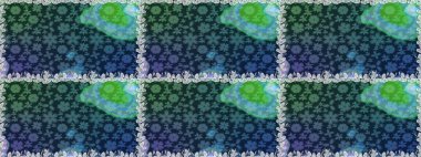 Kumaş desenli papatya çiçeği detayı. Mavi ve yeşil renkte çiçekler.