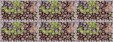 Düz Çiçek Elementleri Tasarımı. Raster illüstrasyonu. Renkli Bahar Temalı Kusursuz Arkaplan. Kahverengi renkte zarif çiçekler ve suluboya..