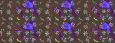 Kar tanelerinin soyut arkaplanlı Noel şablonu. Kahverengi, gri ve mor kar taneleri. Raster illüstrasyonu. Noel ve Yeni Yıl moda baskıları için tatil tasarımı.