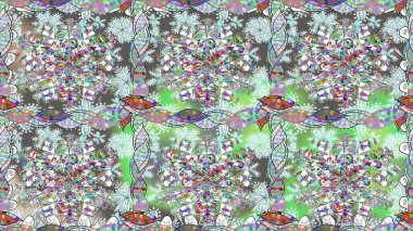 Yapraklı kusursuz desen. Şirin, zarif çiçekler Raster illüstrasyonu. Poster ya da kapak için arka plan. Tekstil için figür. Davetiye ve kartpostal tasarımı için dekoratif çiçek unsurları.