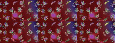 Kış konsepti Düz yatıyordu. Kış şablonu kırmızı, mor ve kahverengi renkte kar tanesinden yapılmıştır. Raster illüstrasyonu.