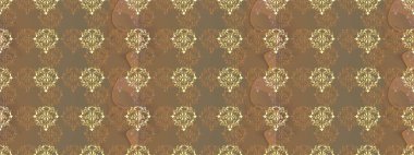 Klasik raster sarısı, kusursuz desen. Çiçek süsü kumaş deseni, cam, çiçek desenli metal kahverengi, bej ve turuncu renklerde altın elementlerle.