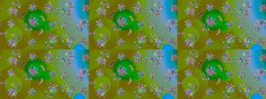 Çiçek ve yapraklı karalama şeklinde Raster çiçek deseni. Raster illüstrasyonu. Yumuşak, yeşil renkte bahar çiçekleri.