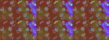 Çiçek kompozisyonu, el boyası, hassas şablon. Manzaralı çiçek deseni. Üst manzara, yumuşak kahverengi, mor ve yeşil renkli. Sevgililer günü ve tebrik kartı konsepti için şık bir davet.