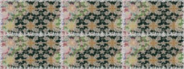 Çok renkli, zarif küçük çiçekler ve gri renkli komik böcekler, raster desen, illüstrasyon.