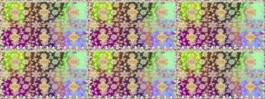 Tarafsız renklerde altın rengi ve altın elementler üzerinde altın pürüzsüz desen. Kusursuz damaske klasik altın desen. Tekrarlayan elementlerle soyut arkaplan oluşturun. Raster illüstrasyonu.