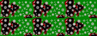 Küçük çiçekli yay deseni çiz. Raster illüstrasyonu. Suluboya tarzında yeşil renkler üzerine.