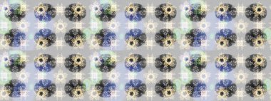 Çiçeksel fantezi tasarımı ve parlak bir arka plan çizimi. Renkli Bahar Teması eskiz kalıbı. Düz Çiçek Elementleri Tasarımı.