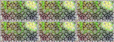 Çok renkli, zarif küçük çiçekler ve gri renkli komik böcekler, raster desen, illüstrasyon.