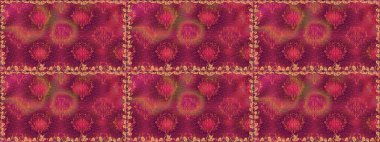 Hint süsü. Raster illüstrasyonu. Kırmızı renklerde. Renkli süs kenarı. Çiçek duvar kağıdı. Kusursuz desen.