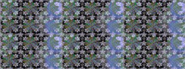 Çiçekli karalama şeklinde Raster çiçek deseni. Yumuşak, mavi renkte yaz çiçekleri. Raster illüstrasyonu.