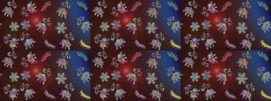 Renkli arka planda izole edilmiş kar tanelerinin düz tasarımı. Kar taneleri deseni. Kar taneleri arka planda. Kar tanesi süsleme deseni. Raster illüstrasyonu.