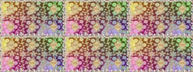 El yapımı dekoratif çerçeve, albüm kapağı, tebrik kartı, klasik Art deco tarzı. Raster soyut çiçek çelengi altın karalama fantezi yaprakları ve tarafsız renklerde çiçek.