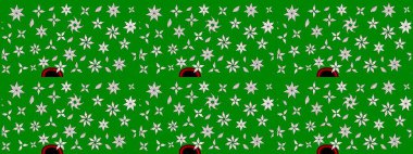 Robot resim. Şirin çiçek elementleri. Yeşil renkli çiçekler. Raster illüstrasyonu.